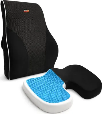 Produktbild von Set mit 2 orthopädischen Kissen von Linomag®, orthopädisches Sitzkissen mit Memory-Schaum und kühlendem Gel + Lendenkissen, für Büro- oder Autostühle, Schwarz
