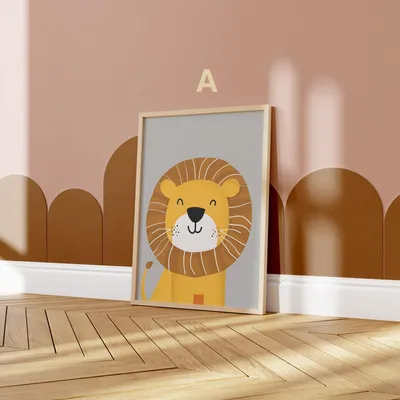 Produktbild von Löwen Poster Kinderzimmer · Geschenkidee für Kinder · Kinderzimmer Deko · Winter Herbst Löwe Mütze · Deko Print ohne Rahmen · Motiv LÖWE A · 13 × 18 cm