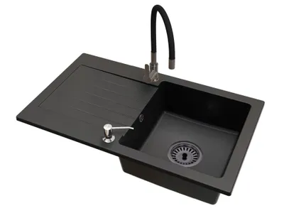 Produktbild von Küchenspüle 1 Becken Leon Siphon Armatur Flex Gun Gray Seifenspender