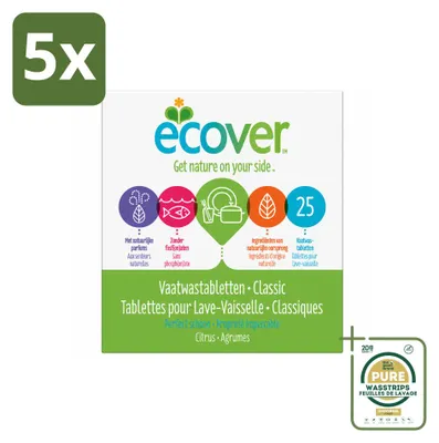 Produktbild von 5 x  Ecover Classic Spülmaschinentabs - Vorratspackung - 5 Stücke