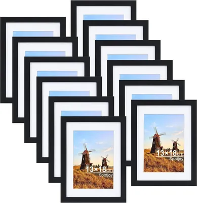 Zdjęcie produktu dla Spotjoy ramka na zdjęcia 13x18 cm zestaw 12 czarnych drewnianych ramek - szkło akrylowe - dekoracja ścienna