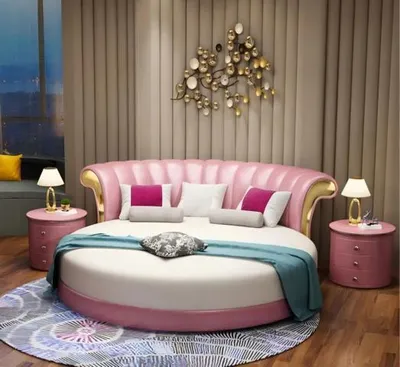 Immagine prodotto di Camera da letto Letto rotondo Elegante letto rosa Letto matrimoniale Letti LED