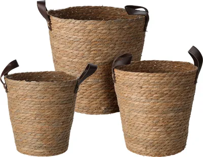 Immagine prodotto di set di 3 cestini in seagrass con manici - 30 / 27 / 24 cm