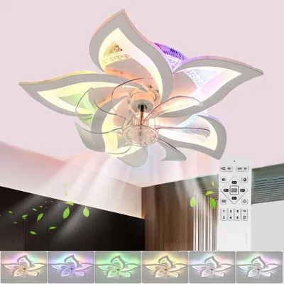 Produktbild von 65W Leise Deckenventilator mit Beleuchtung, Blütenform LED Deckenleuchte mit RGB Backlamp, Dimmbar mit Fernbedienung,Timer, für Wohnzimmer Schlafzimme