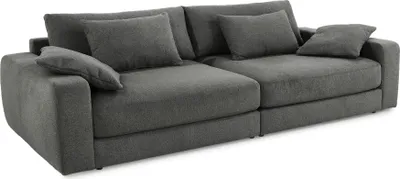 Produktbild von Big-Sofa 290 cm breit Federkern Lounge Couch extratief mit Flachgewebe Dunkelgrau / 15248