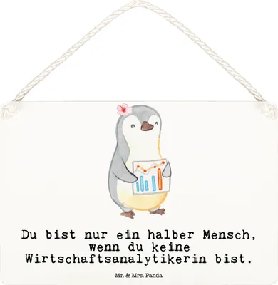 Produktbild von Mr. & Mrs. Panda Schild Wirtschaftsanalytikerin Herz DIN A6 - Weiß - Geschenk, Wandbild Holz, holzbild, Türschild, wandtafel, kleine aufmerksamkeit