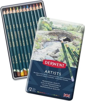 Immagine prodotto di Pastelli artistici DERWENT Artists, 12 pezzi in scatola di metallo