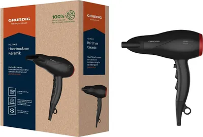 Produktbild von GRUNDIG HD 3700 B Haartrockner 1800 W, Föhn, 3 Temperatur- und 2 Luftstromstufen, Kaltstufe, Keramikschutz, 1.8 m langes Kabel, abnehmbares Lufteinlassgitter, Schwarz/Kirschrot