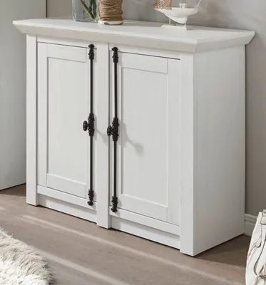 Produktbild von Garderobe Kommode Hooge in Pinie weiß Landhaus Flur Diele Sideboard 105 x 90 cm