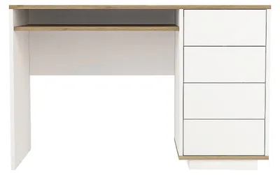 Produktbild von Schreibtisch mit 4 Schubladen und 1 Nische – Weiß und Natur – LOTULA