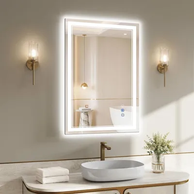 Immagine prodotto di Specchio da bagno illuminato a LED, 50x70 cm, 3 temperature di colore, dimmerabile, antiappannamento, grado di protezione IP65