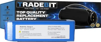 Zdjęcie produktu dla Akumulator Tradebit do głośnika JBL CHARGE 3, 6000 mAh, 3,7 V – zamienny akumulator do głośnika Bluetooth, akumulator litowo-jonowy