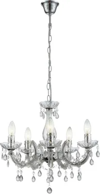 Produktbild von Kronleuchter, 5 Flammig, Kristallbehang, klar, chrom, D 44 cm