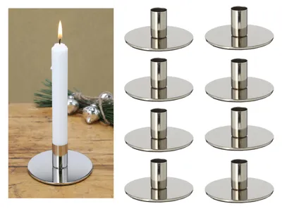 Produktbild von Novaliv 8x Stabkerzenhalter Metall Kerzenständer SILBER 10x5cm Weihnachten Dekoschale Kerzenpin scandic chic Kerzenständer Tafelkerzen Adventskranz Tischdekoration Kerzenteller Dekoschale