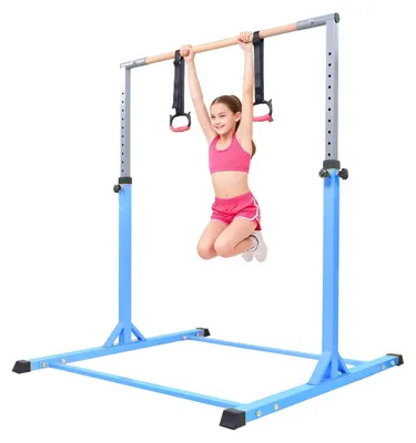 Produktbild von Turnreck Für Kinder - Indoor Trainingsstange - 13 Höhenstufen - Bis 200 kg Tragkraft - Für Zuhause - Blau