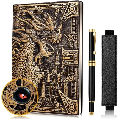 Produktbild von Notizbuch A5 Kunstleder Drachenprägung mit Kugelschreiber und Stifthülle Bronze
