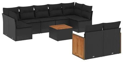 Immagine prodotto di vidaXL Set di divani da giardino da 10 pezzi con cuscini in polirattan nero