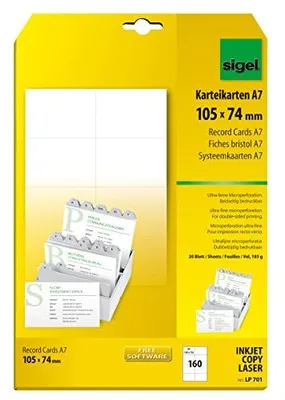 Zdjęcie produktu dla Sigel LP701, Biały, Folder, Prostokąt, A7 (74x105 mm), 20 ark., Papier