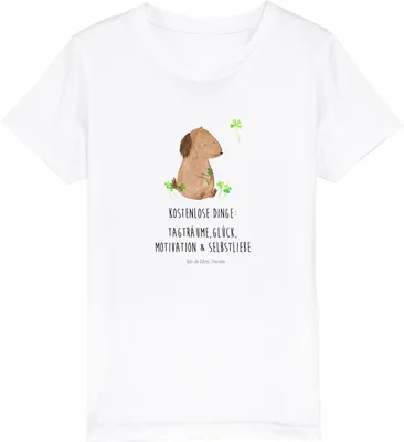 Produktbild von Mr. & Mrs. Panda Kleinkinder T-Shirt Hund Kleeblatt 7-8 Jahre (122/128) - Weiß - Geschenk, Sprüche, Motivation, Öko Kinder, Liebe, Baumwollshirt, Kindershirt, Teenager