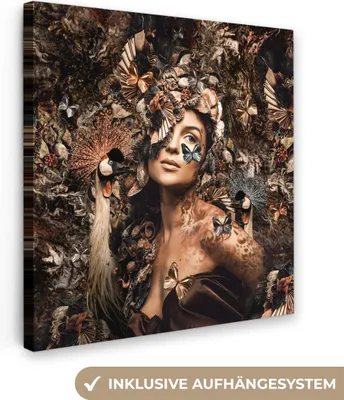 Produktbild von MuchoWow® - Leinwandbilder - Luxus - Frau - Tiere - Schmetterlinge - Vögel, Wandbild, Wanddeko Bilder Wohnzimmer, 50x50 cm