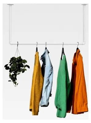 Produktbild von RSR-Hangers® Kleiderstange Garderobe Industrie Design für Decke weiß | Breite 100 cm x Höhe 50 cm | Deckengarderobe | Garderobenstange | Deckenmontage | Schlafzimmer | Flur | Kratz-, Stoß- und Schlagfest