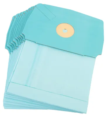 A stack of teal vacuum cleaner bags.