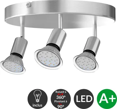 Image de Monzana Plafonnier LED 1 à 4 Ampoules 3 W 300 LM 360° et orientable à 90°, 3 Flammig Rund