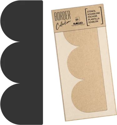 Produktbild von Bordüre Schablone zum Malen 21x45 cm, Geometrische Rüsche Halbkreise Muster, Kunstoff Wiederverwendbare Wandchablone, Handwerk DIY Dekoration