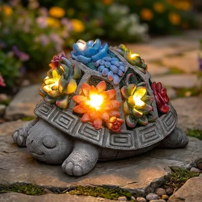 Produktbild von Solarfigur Schildkröte Gartenfigur Gartendeko - 7 LED-Lichter - Sukkulenten - 17,5 x 13,7 x 10,5 cm - Für Garten und Balkon