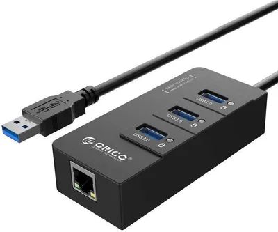 Obrázok produktu pre Orico 4-v-1 Hub adaptér 3xUSB 3.0+RJ45