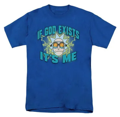 Immagine prodotto di Maglietta unisex "Se Dio esiste, sono io" ispirata a Rick and Morty, taglia uomo/donna, modello TV37659 (4XL), colore blu reale, Immagine generata dall'IA