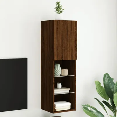 Produktbild von TV-Schrank mit LED-Leuchten Braun Eichen-Optik 30,5x30x102 cm , TV-Schränke 2024 Neu