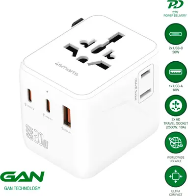 Produktbild von 4smarts 541645, Modular, Universal, Gerade, Gerade, Typ A, Typ C (Euro-Stecker), Typ G (VK), Typ I (AU), Typ A, Typ B, Typ C, Typ G (VK), Typ I (AU)