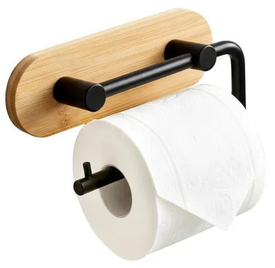 Image de Porte-papier toilette, métal noir et bambou, 17 x 3,5 x 10 cm