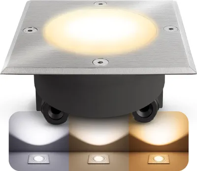Produktbild von SSC-LUXon VIROK LED Bodeneinbauleuchte eckig IP67 befahrbar - LumiFLEX 3 Lichtfarben warmweiß neutralweiß kaltweiß - 3W GX53 230V inkl. Wechselglas klar & milchig