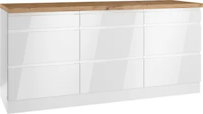 Produktbild von Unterschrank mit Schubladen 180 cm in Hochglanz weiß, Arbeitsplatte Eiche MARSEILLE-03