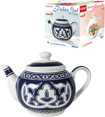 Produktbild von Keramik-Teekanne „Pahta Gul“ Design – 900 ml – Blau/Weiß