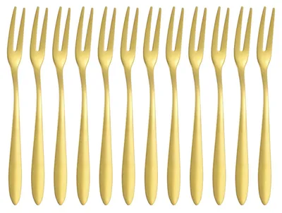 12 Olivenvorken 13,1 cm Edelstahl Gold 2-zinkig