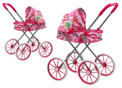 Produktbild von Leantoys Puppenwagen große Räder faltbar rosa Muster