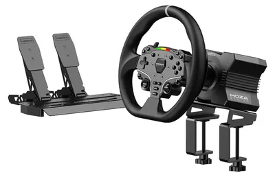 Produktbild von Moza Racing RS20, Lenkrad + Pedale, PC, Kabelgebunden, Schwarz, Aluminium, Leder, Stahl, Aluminium, Leder