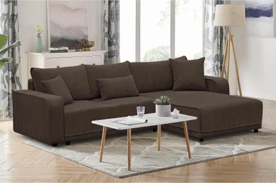 Produktbild von 290 cm Ecksofa PRIMO L-Form Polstersofa mit Schlaffunktion Cordstoff Corner Schlafsofa Eckcouch für Wohnzimmer, Stoff: poso 06 - braun
