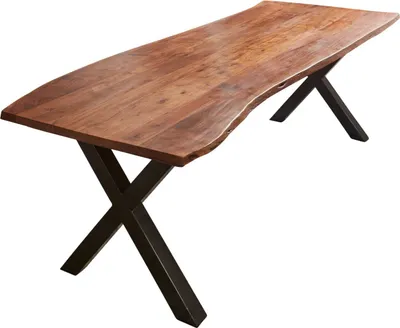 Produktbild von SAM® Esstisch Baumkante massiv Akazie nussbaum 240 x 100 X-Gestell schwarz XAVER