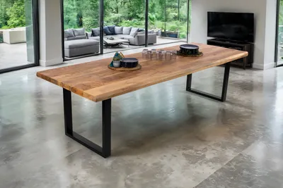 Produktbild von Esstisch Baumkante 260 x 100 cm Mangoholz Rough U-Gestell schwarz CALI