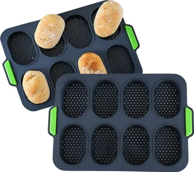 Produktbild von Baguetteformen zum Backen, 2er-Pack Silikon-Mini-Baguette-Backblech, Antihaft-Hamburgerbrötchen-Sandwichform - BPA-freie Backutensilien