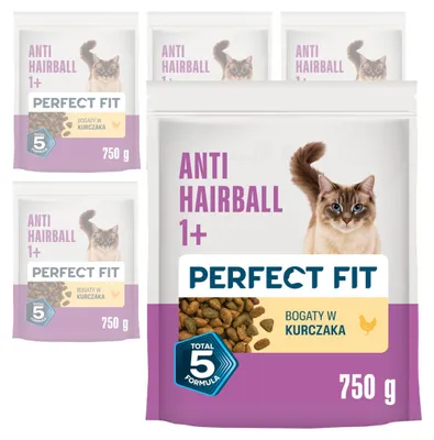 Produktbild von Perfect Fit Antihaarballen 1+ 6x750g Alleinfuttermittel für Katzen, reich an Huhn