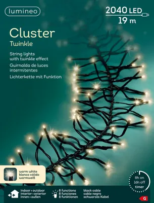 Produktbild von Lumineo Lichterkette CLUSTER TWINKLE 2040 LED 19 m warm weiß, schwarz