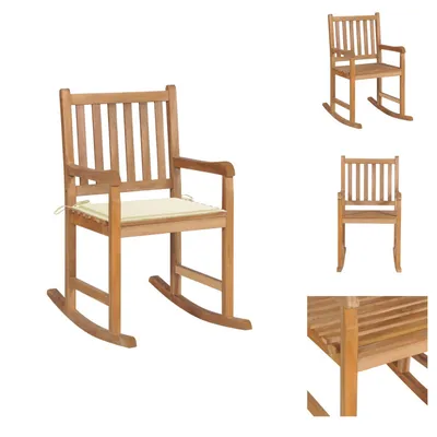Produktbild von vidaXL Schaukelstuhl mit Cremeweißem Kissen Massivholz Teak - Gartenstühle