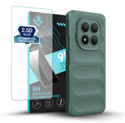 Produktbild von Handy Hülle für Xiaomi Redmi Note 15 Pro mit 9H Displayglas Displayschutz Plus Grip Case Cover Schutzhülle Softgrip Farbe: Grün
