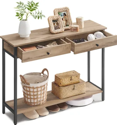 Produktbild von VASAGLE Konsolentisch, Flurtisch, Beistelltisch, Sofatisch mit 2 Schubladen, Stahlgestell, Flur, Wohnzimmer, Industrie-Design