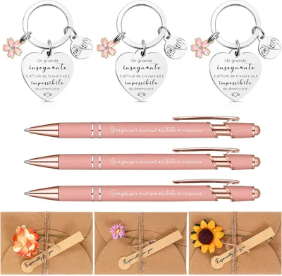 Productafbeelding van Cadeausets voor leerkrachten balpennen sleutelhangers - Set van 3 - Enveloppen Met Gedroogde Bloemen Bedankcadeaus